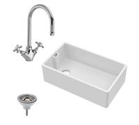Fireclay Belfast Sink Overflow Sink Mixer Tap Waste 795mm Balterley White One Size