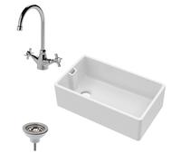 Balterley Fireclay Belfast Sink Overflow Sink Mixer Tap Waste 795mm in White Balterley White