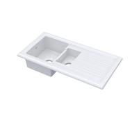 Balterley Ceramic Kitchen Sink with Drainer & Overflow Hole, 101cm Bowl Inset Fireclay White Kitchen Sink, 1.5 Double Bowl Reversible Sinks with Grooved Drainer - 1010 x 525 x 235mm (White)