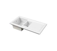 Balterley Ceramic Kitchen Sink with Drainer & Overflow Hole, 101cm Bowl Inset Fireclay White Kitchen Sink, 1.5 Double Bowl Reversible Ceramic Sinks with Plain Drainer - 1010 x 525 x 235mm (White)