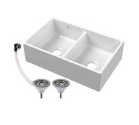 Balterley Fireclay Ceramic Double Bowl Butler Kitchen Sink, 795mm in White Balterley White