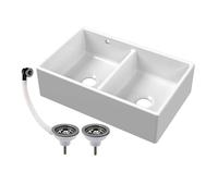 Balterley Fireclay Ceramic Double Bowl Butler Kitchen Sink, 795mm in White Balterley White