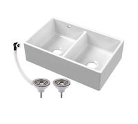 Balterley Fireclay Ceramic Double Bowl Butler Kitchen Sink, Chrome, 795mm in White Balterley White