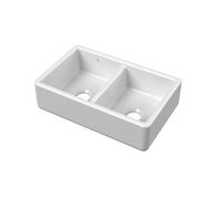 Balterley 795mm Butler White Kitchen Sink, Double Bowl Stepped Weir with Overflow Hole, Thick Edge Durable Butler Fireclay Ceramic Kitchen Sink Bowl, Apron Front Sinks - 795 x 500 x 220mm (White)