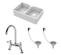 Balterley Fireclay 2 Bowl Full Weir Butler Sink Wastes Tap 795mm in White Balterley White