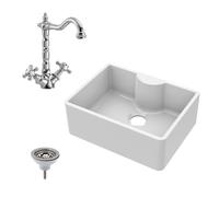 595mm - Fireclay Kitchen Bundle - Butler Sink - Waste & French Tap