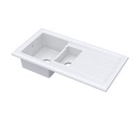 Balterley Ceramic Kitchen Sink with Drainer & Overflow Hole, 101cm Bowl Inset Fireclay White Kitchen Sink, 1.5 Double Bowl Reversible Sinks with Grooved Drainer - 1010 x 525 x 235mm (White)