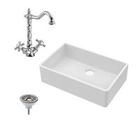 Balterley Fireclay Single Bowl Butler Sink French Classic Tap Waste 795mm in White Balterley White