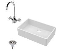Balterley Fireclay Single Bowl Butler Sink Mono Mixer Tap Waste 795mm in White Balterley White