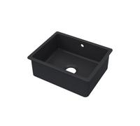 Balterley Fireclay Single Bowl Square Undermount Kitchen Sink With Overflow, 548mm - Soft Black