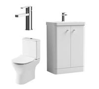 Balterley Flashbrook Contemporary Floor Standing 2 Door Bathroom Vanity Unit, Basin, Tap & Toilet Pack, Gloss White, 579mm