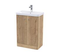 Balterley Flashbrook Contemporary Floor Standing 2 Door Vanity Basin Unit, 600mm, Autumn Oak