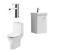 Balterley Flashbrook Contemporary Wall Hung 1 Door Bathroom Vanity Unit, Basin, Tap & Toilet Pack, Gloss White, 379 mm