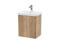 Balterley Flashbrook Contemporary Wall Hung 2 Door Vanity Basin Unit, 500mm, Autumn Oak