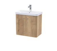 Balterley Flashbrook Contemporary Wall Hung 2 Door Vanity Basin Unit, 600mm, Autumn Oak