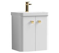 Balterley Flashbrook Modern Bathroom 2 Soft Close Door Mid-Edge Vanity Unit Basin, Gloss White, 600mm