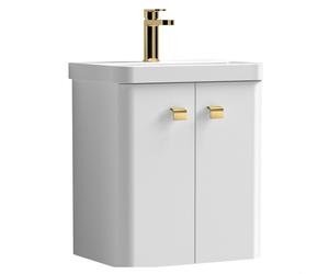 Balterley Flashbrook Modern Bathroom 2 Soft Close Door Mid-Edge Vanity Unit Basin, Gloss White, 600mm
