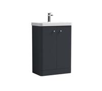 Balterley Flashbrook Modern Bathroom Floor Standing 2 Door Vanity Unit Basin, Dark Grey, 605mm