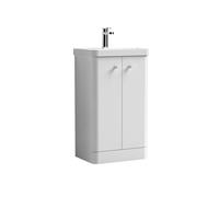 Balterley Flashbrook Modern Bathroom Floor Standing 2 Door Vanity Unit Basin, Gloss White, 505mm