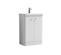 Balterley Flashbrook Modern Bathroom Floor Standing 2 Door Vanity Unit Basin, Gloss White, 605mm