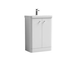 Balterley Flashbrook Modern Bathroom Floor Standing 2 Door Vanity Unit Basin, Gloss White, 605mm