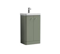 Balterley Flashbrook Modern Bathroom Floor Standing 2 Door Vanity Unit Basin, Satin Green, 505mm
