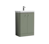 Balterley Flashbrook Modern Bathroom Floor Standing 2 Door Vanity Unit Basin, Satin Green, 605mm