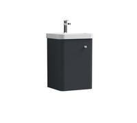 Balterley Flashbrook Modern Bathroom Wall Hung 1 Door Vanity Unit Basin, Dark Grey, 405mm