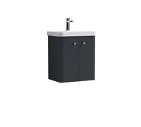 Balterley Flashbrook Modern Bathroom Wall Hung 2 Door Vanity Unit Basin, Dark Grey, 505mm
