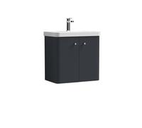 Balterley Flashbrook Modern Bathroom Wall Hung 2 Door Vanity Unit Basin, Dark Grey, 605mm