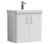 Balterley Flashbrook Modern Bathroom Wall Hung 2 Door Vanity Unit Basin, Gloss White/Chrome, 579mm