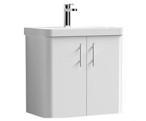 Balterley Flashbrook Modern Bathroom Wall Hung 2 Door Vanity Unit Basin, Gloss White/Chrome, 579mm