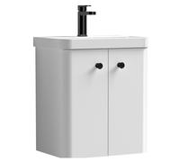 Balterley Flashbrook Modern Bathroom Wall Hung 2 Door Vanity Unit Basin, Gloss White/Matt Black, 479mm