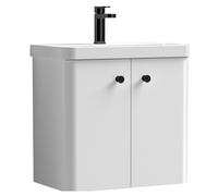 Balterley Flashbrook Modern Bathroom Wall Hung 2 Door Vanity Unit Basin, Gloss White/Matt Black, 579mm