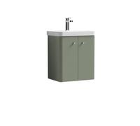 Balterley Flashbrook Modern Bathroom Wall Hung 2 Door Vanity Unit Basin, Satin Green, 505mm