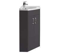 Balterley Floor Standing 2 Door Bathroom Corner Vanity Basin Unit, H: 837 x W: 590 x D: 415mm, Dark Grey