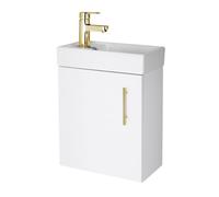 Balterley Floor Standing Vanity Basin 400mm Gloss White & Brushed Brass Handle Balterley White