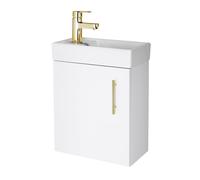 Balterley Floor Standing Vanity Basin 400mm Gloss White & Brushed Brass Handle