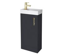 Balterley Floor Standing Vanity Basin 400mm Satin Soft Black & Brushed Brass Handle