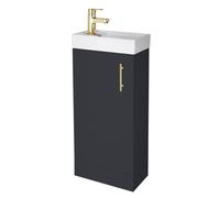Balterley Floor Standing Vanity Basin 400mm Satin Soft Black & Brushed Brass Handle in Grey Balterley Grey