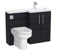 Balterley Vanity Unit with Basin, WC Unit with Toilet Pan, Seat, Cistern, Floor Standing 2 Door Soft Close Vanity, Toilet Pan with Soft Close Seat, Right Hand Bathroom Sink (Black Woodgrain)