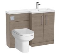 Level Bathroom Bundle Floor Standing Vanity Basin and WC Unit with Pan, Seat and Cistern - Right Hand - Solace Oak - Balterley