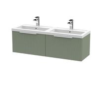 Balterley Fluted 1200mm Wall Hung Double Basin Vanity Unit, 2 Drawers - Green Balterley Green