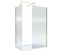 Fluted 8mm Wetroom Screens Brushed Brass Profile and Tray 1400 x 800mm Balterley White One Size