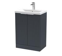 Balterley Fluted Front Floor Standing 2 Door Vanity Basin Unit With Ceramic Basin 600mm - Dark Grey