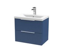 Balterley Fluted 600mm Wall Hung 2-Drawer Vanity with Mid-Edge Basin - Blue Balterley Blue