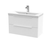 Balterley Fluted Front Wall Hung 2-Drawer Bathroom Vanity Unit With 1 Tap Hole Basin, 800mm, Satin White, Chrome Handles