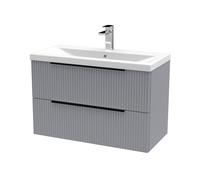 Balterley Fluted Front Wall Hung 2-Drawer Bathroom Vanity Unit With 1 Tap Hole Basin, 800mm, Satin Grey, Black Handles