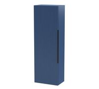 Balterley Fluted Front Wall Hung Single Door Tall Bathroom Storage Unit, 400mm, Blue, Black Handle