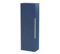 Balterley Fluted Front Wall Hung Single Door Tall Bathroom Storage Unit, 400mm, Blue, Brushed Brass Handle